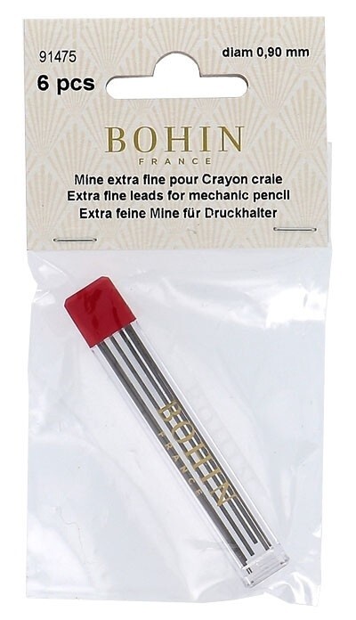 Bohin - 6 Refill Leads for Extra Fine Mechanical Chalk Pencil - Grey