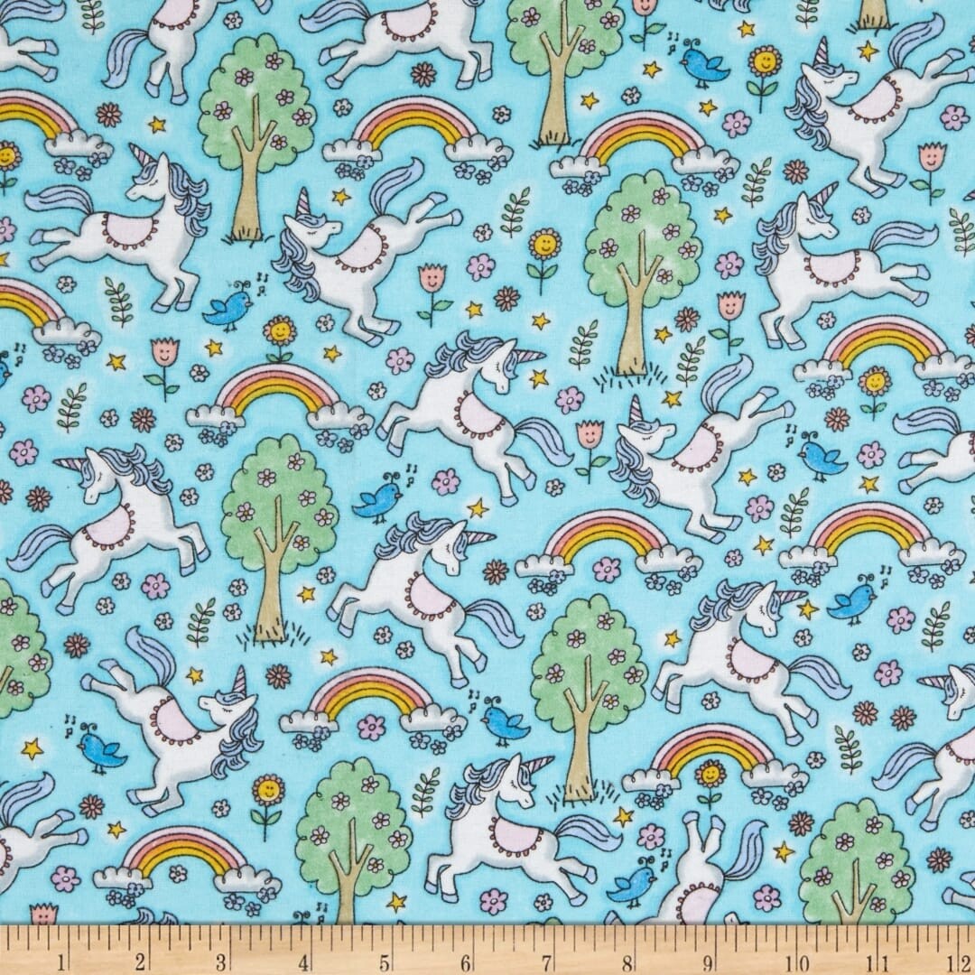 Flannel Prints Unicorn Blue