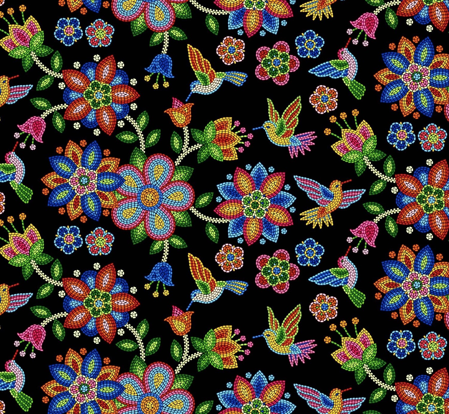 Tucson Beaded Floral Hummingbird - Black