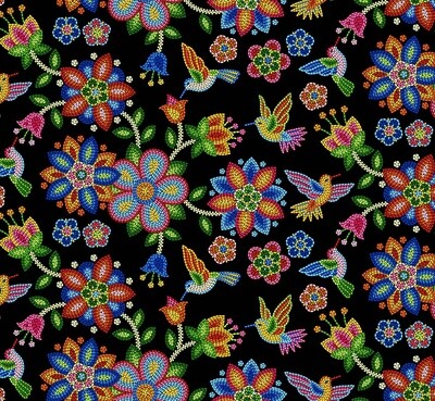 Tucson Beaded Floral Hummingbird - Black