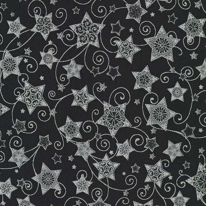 Holiday Flourish -Black with Silver Stars