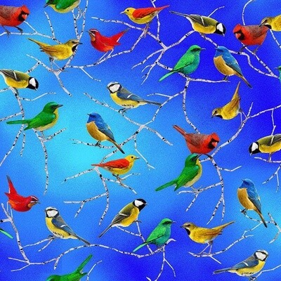 Floral Forest - Bright Birds - Blue
