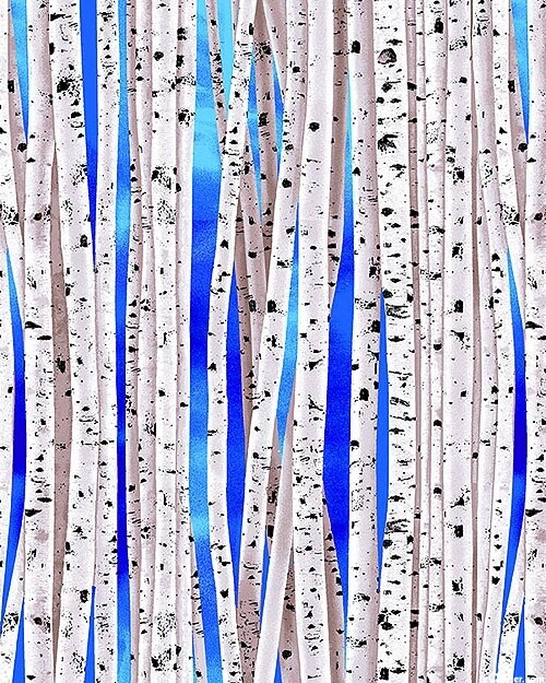 Floral Forest - Birch Trees on Bright Sky - Blue