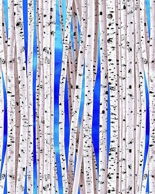 Floral Forest - Birch Trees on Bright Sky - Blue