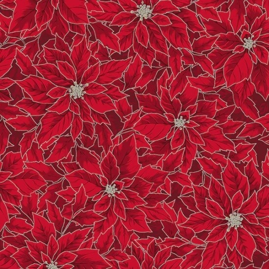 Holiday Elegance by Hoffman - Crimson/Silver Poinsettia