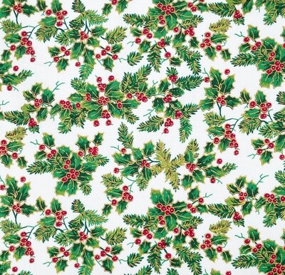 &#39;Tis The Season - Holly With Cherries - Ivory/Gold