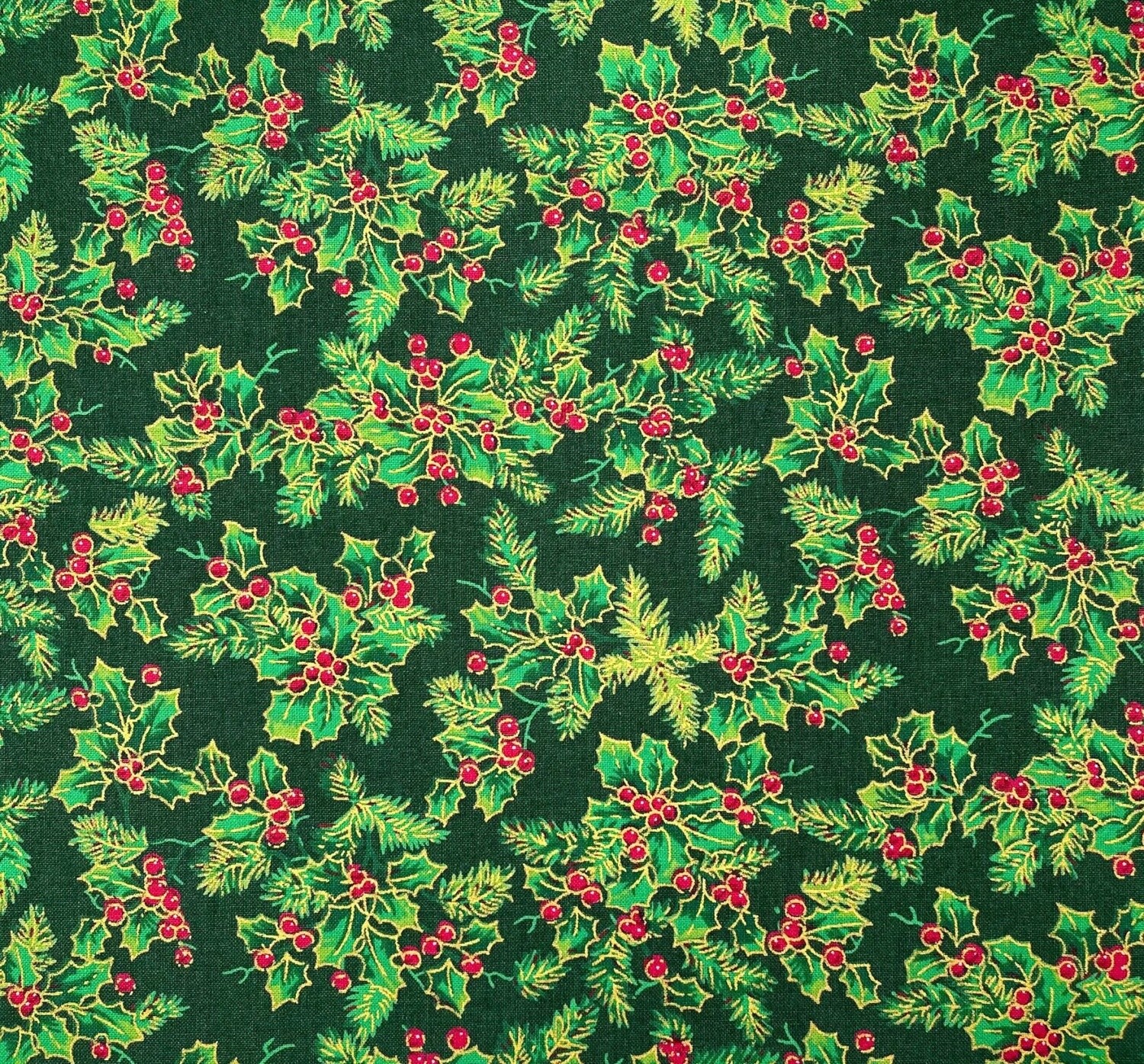 &#39;Tis The Season - Holly With Cherries - Green/Gold
