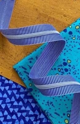 Blue Stripe Zipper Tape with Nickel Teeth - Sassafras Lane