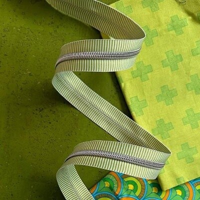 Lime Stripe Zipper Tape with Nickel Teeth - Sassafras Lane