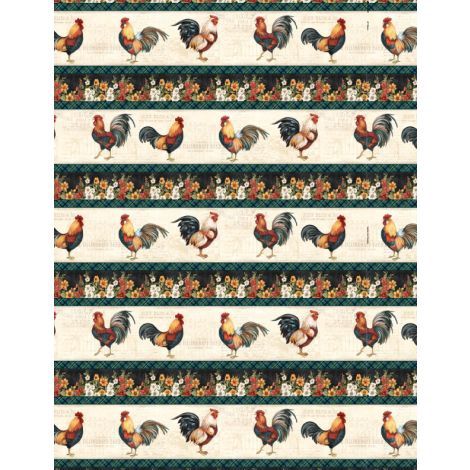Garden Gate Roosters - Border Print