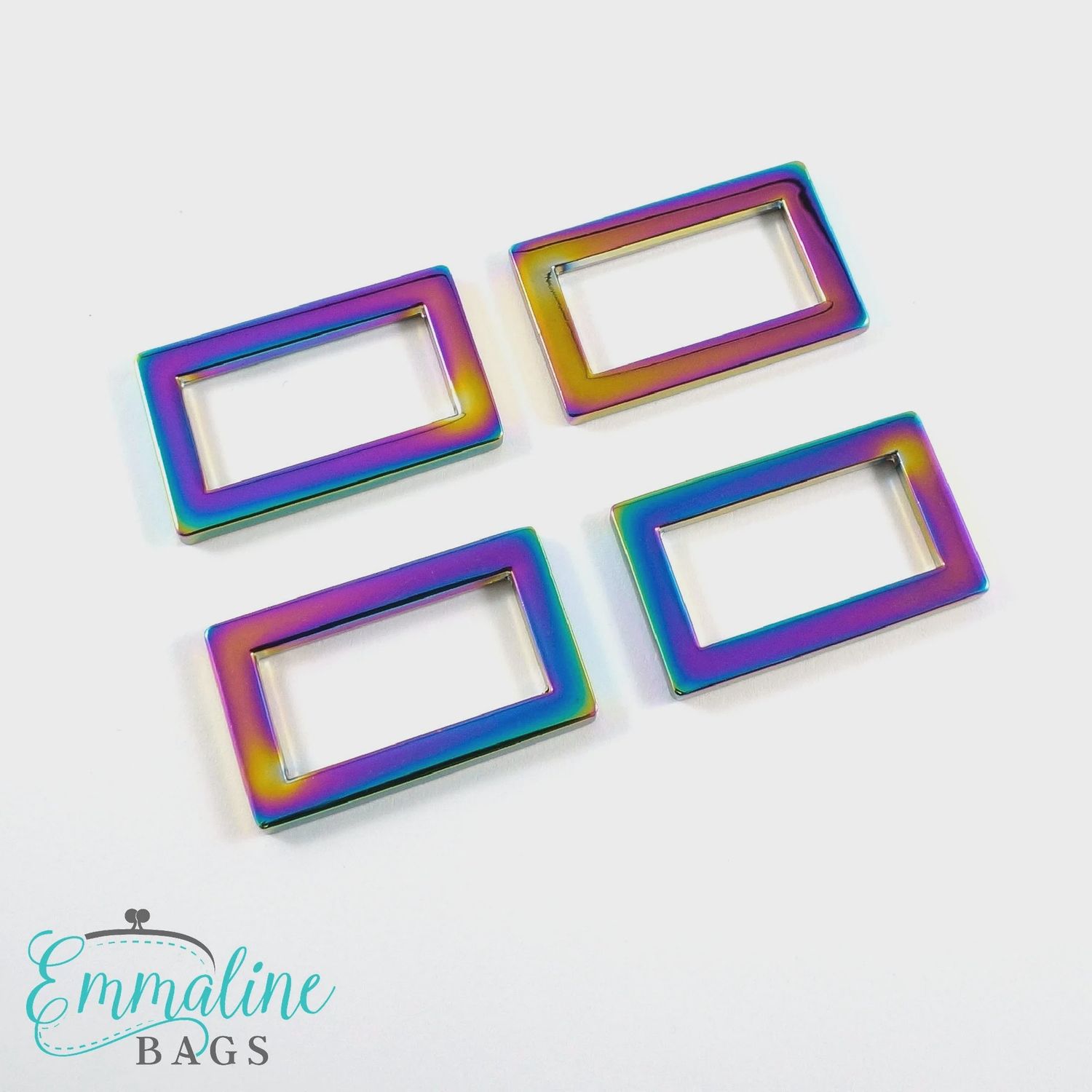 1&quot; Flat Rectangle Rings - Iridescent Rainbow - 4 Pack