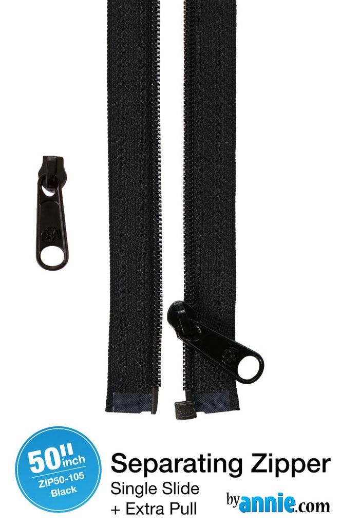 50" Separating Coat Zipper - Black