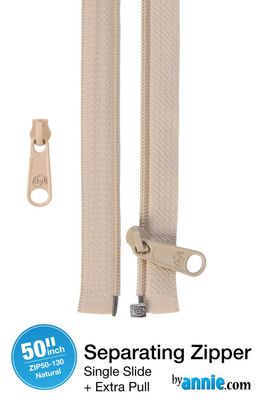 50" Separating Coat Zipper - Natural