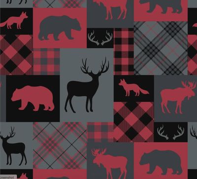 Fleece - Woodland Patchwork - 60" Wide - Red