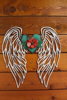 Winged Teal Heart with red flower