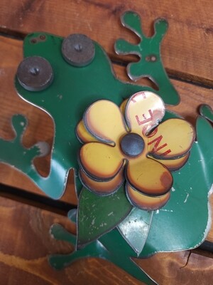 Green Frog with yellow flower