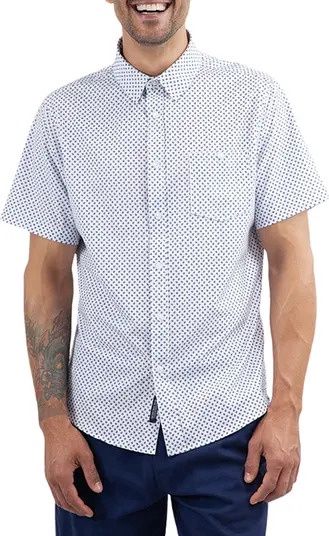 Tech Button Up | Short Sleeve | White + Navy