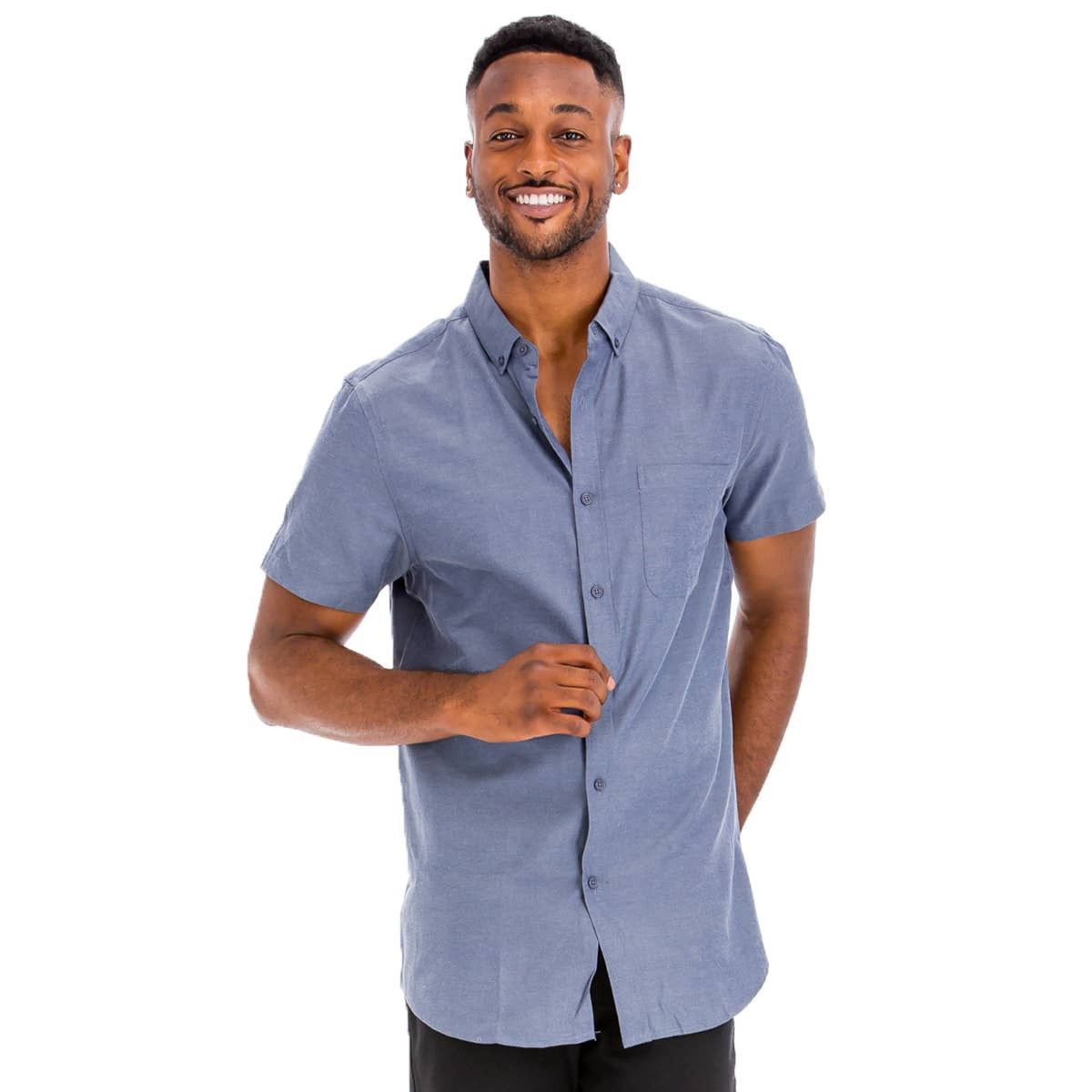 Solid Chambray| Short Sleeve Button Up | Washed Navy