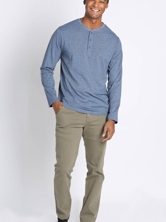 Long Sleeve Henley | Cotton Modal Blend | Ocean