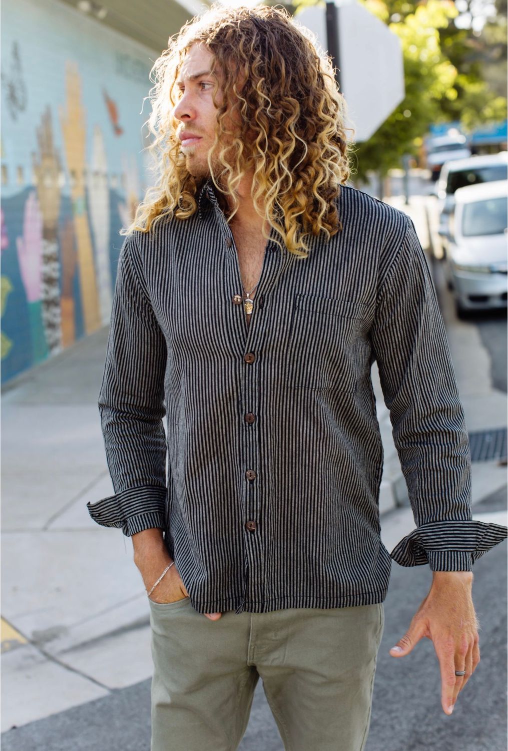 Engineer Stripe Button Down| Long Sleeve