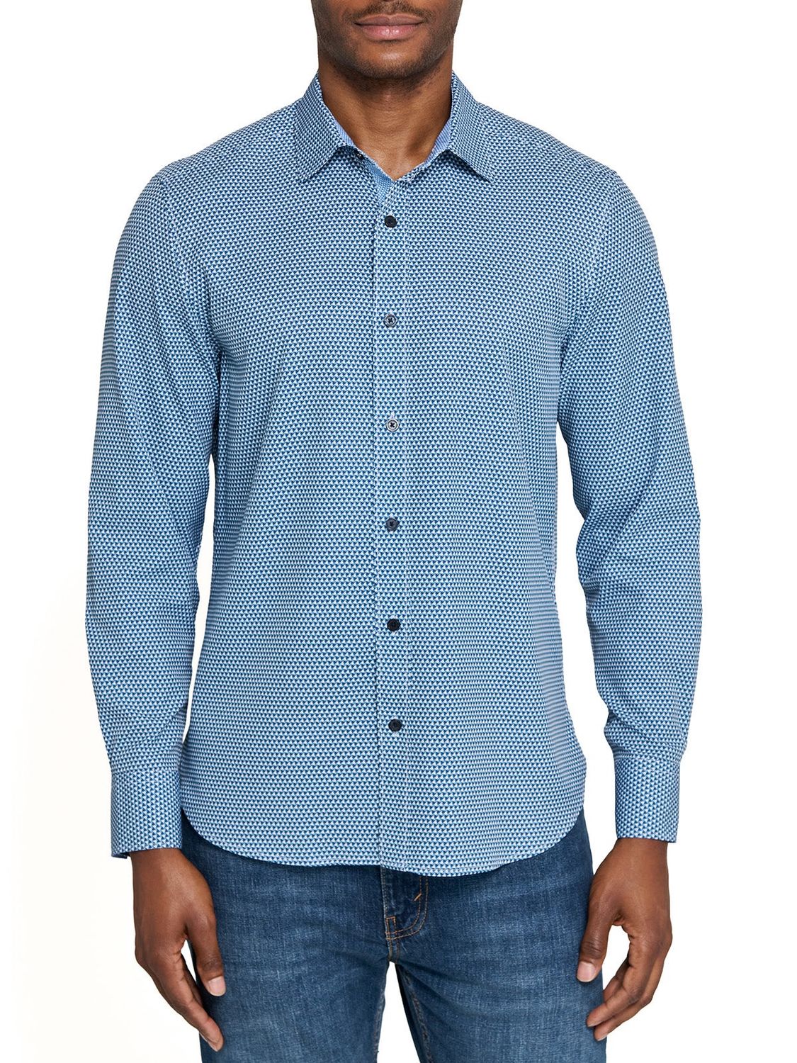 Micro Prism Geo | L/S Button Up | White/Blue
