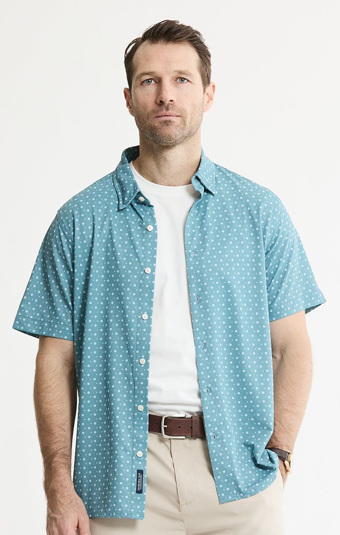 Performance Tech  S/S Button Up Shirt | Micro Teal Floral