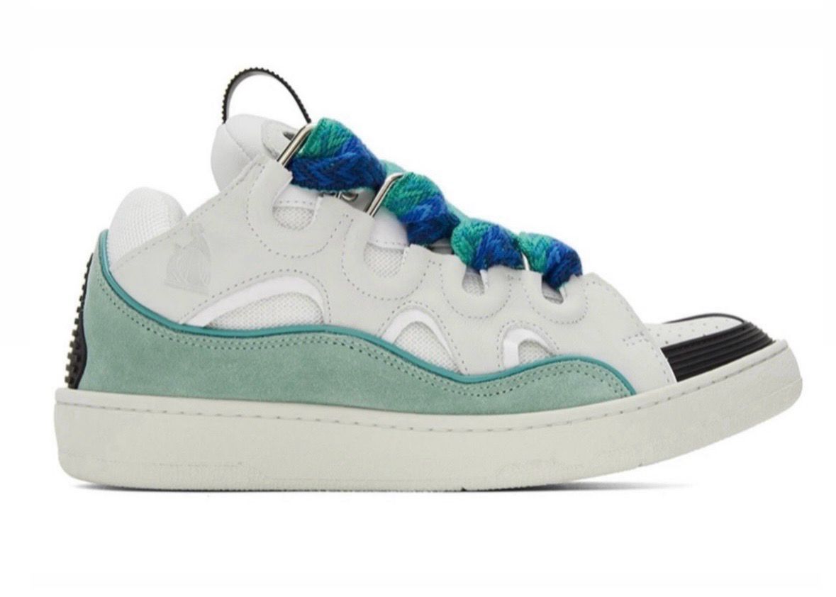 White/Teal Curb Sneakers