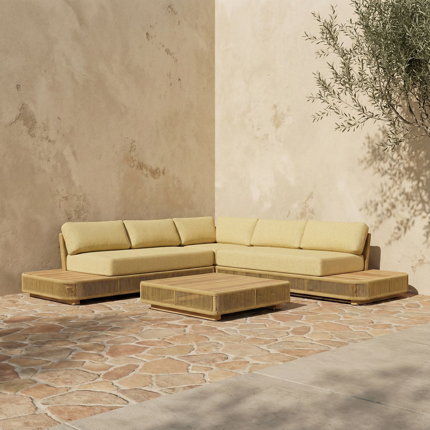 Flo corner sofa (rope) with coffee table