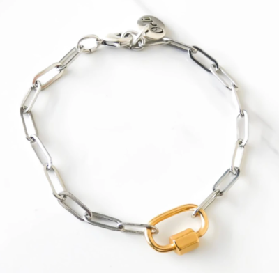 Orli Paperclip Chain Bracelet with Oval Lock, Silver and Gold