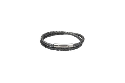 Unique & Co Leather Bracelet with Steel Clasp Silver Grey
