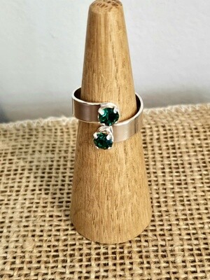 Orli Silver Wrap Around Ring With Twin Emerald Swarovsi Crystals