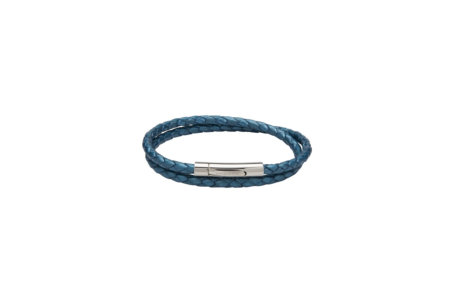 Unique & Co Leather Bracelet With Steel Clasp Metallic Blue