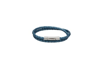Unique & Co Leather Bracelet With Steel Clasp Metallic Blue