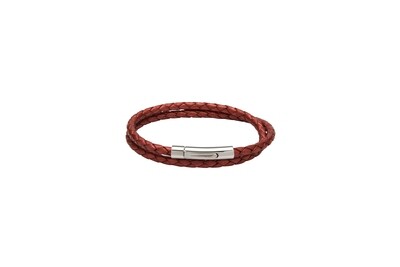 Unique & Co Leather Bracelet With Steel Clasp Moroccan Red