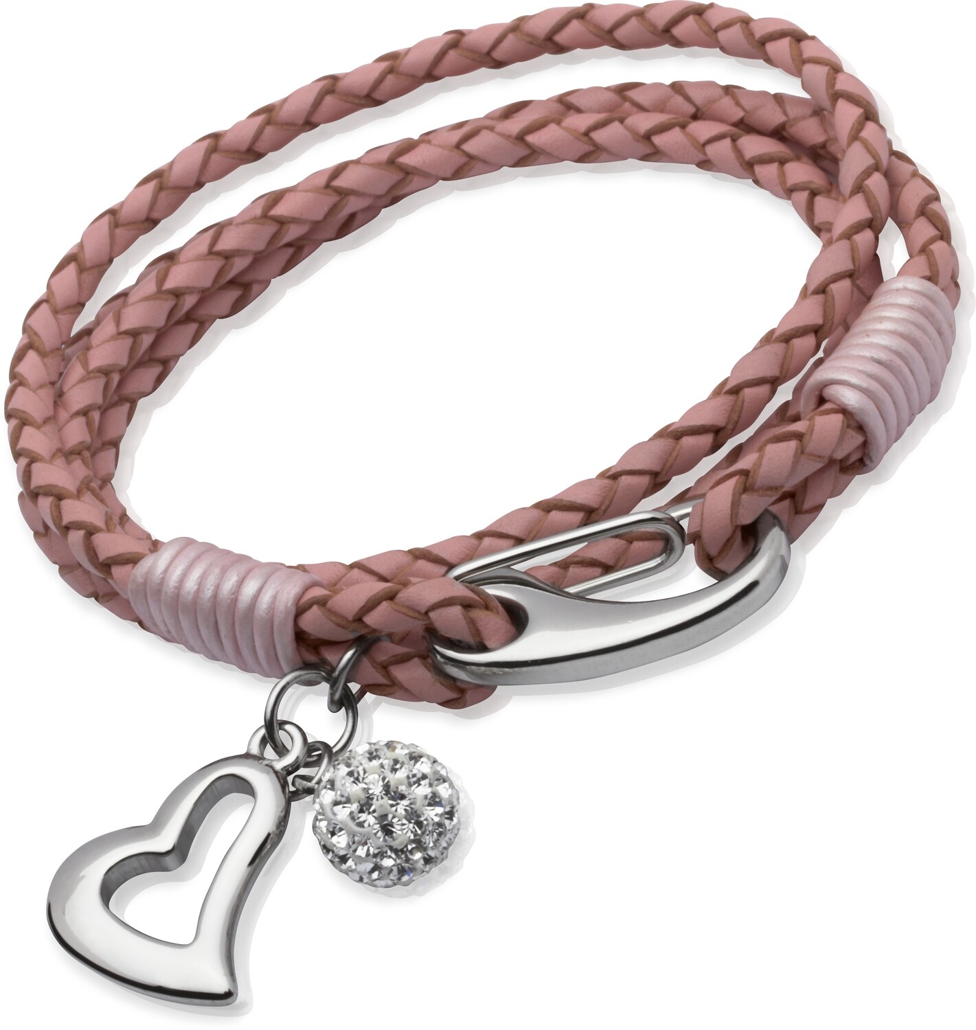 Unique & Co Pink Leather Wrap Bracelet With A Heart And Crystal