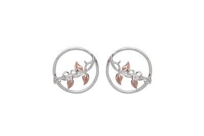 Unique & Co Sterling Silver Circle With Rose Plating Leaf Stud Earrings
