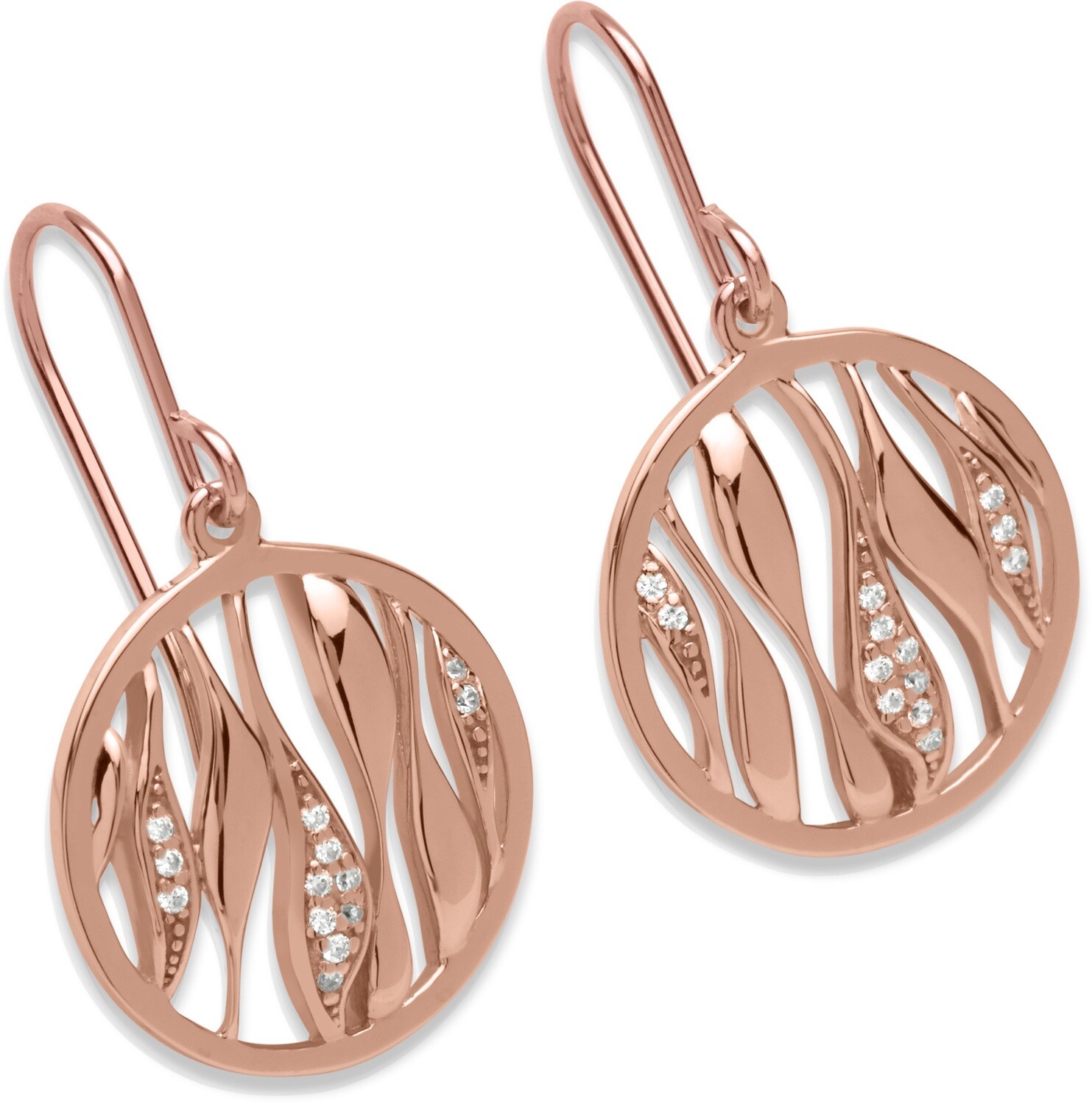 Unique & Co Sterling Silver, Rose Plated And Cz Drop Earrings