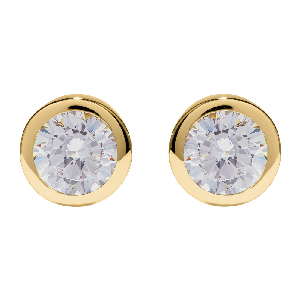 Unique & Co Sterling Silver, Gold Plated Cz Round Stud Earrings
