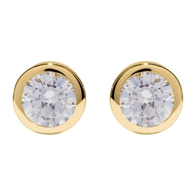 Unique & Co Sterling Silver, Gold Plated Cz Round Stud Earrings