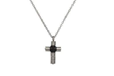 Unique & Co Mens Stainless Steel Cross Pendant With Black IP Detail