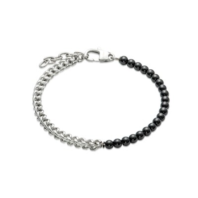 Unique & Co Mens Stainless Steel And Onyx Bracelet 21cms