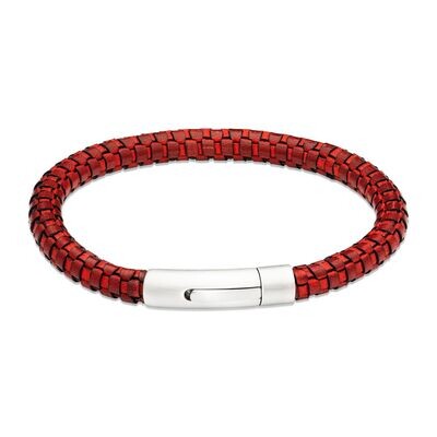 Unique & Co Mens Antique Red Textured Leather Bracelet 21cms