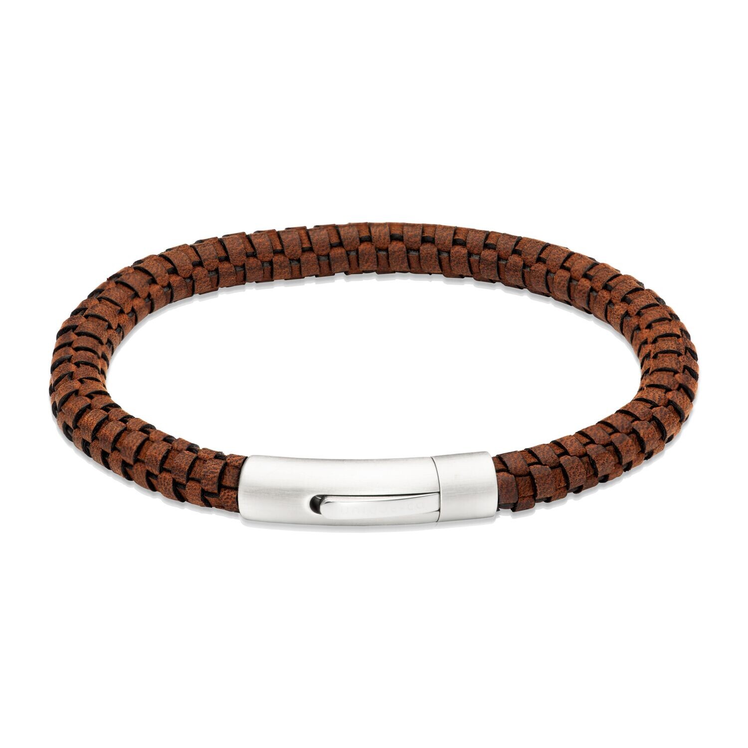 Unique & Co Mens Dark Brown Textured Leather Bracelet 21cms