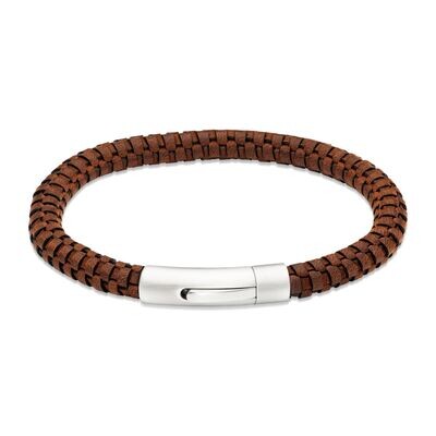 Unique & Co Mens Dark Brown Textured Leather Bracelet 21cms