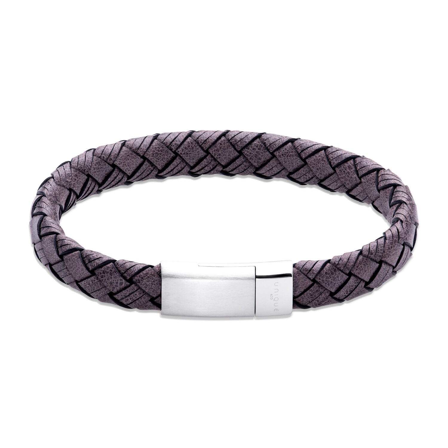 Unique & Co Wider Mens Leather Pleated Bracelet In Morro 21cms