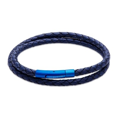 Unique & Co Mens Navy Leather Wrap Around Bracelet 21cms