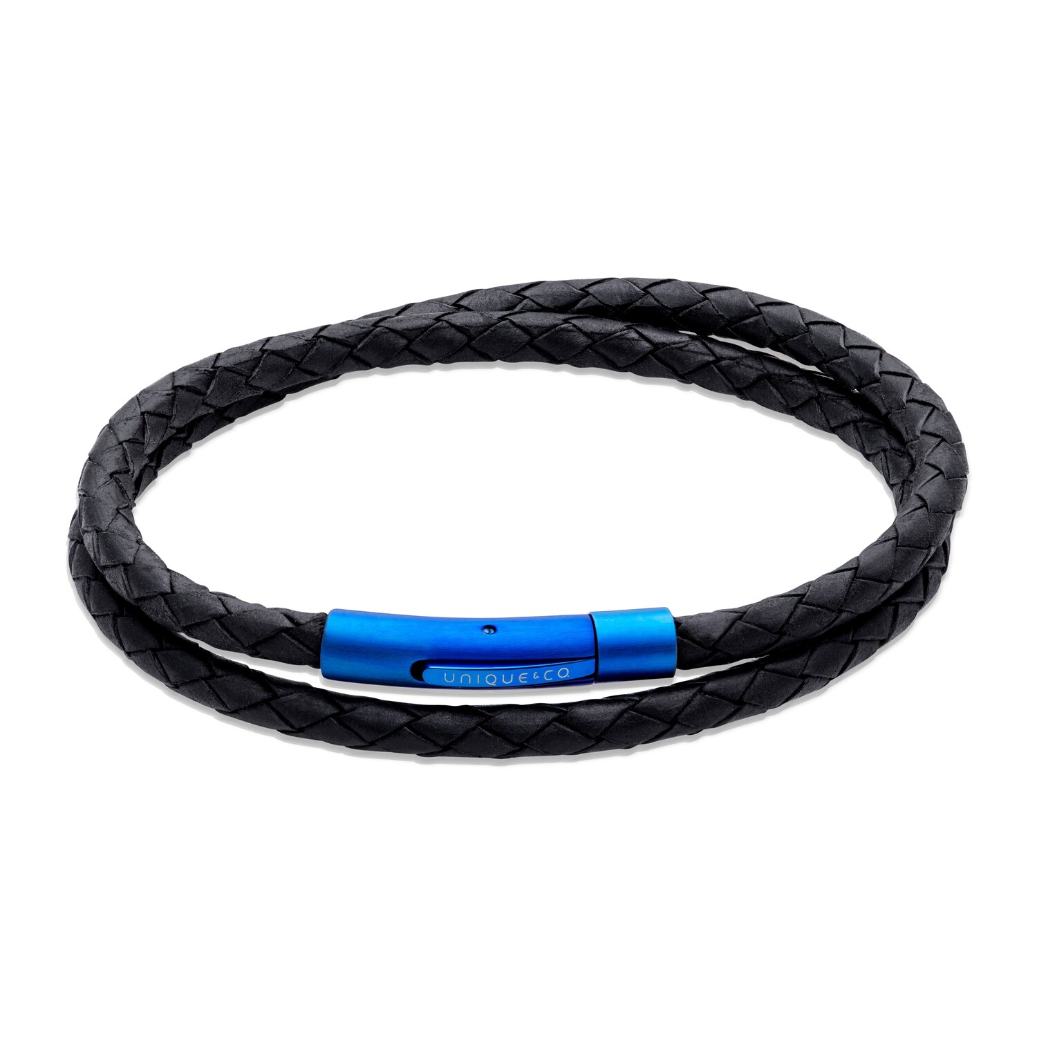 Unique & Co Mens Black Leather Wrap Around Bracelet 21cms