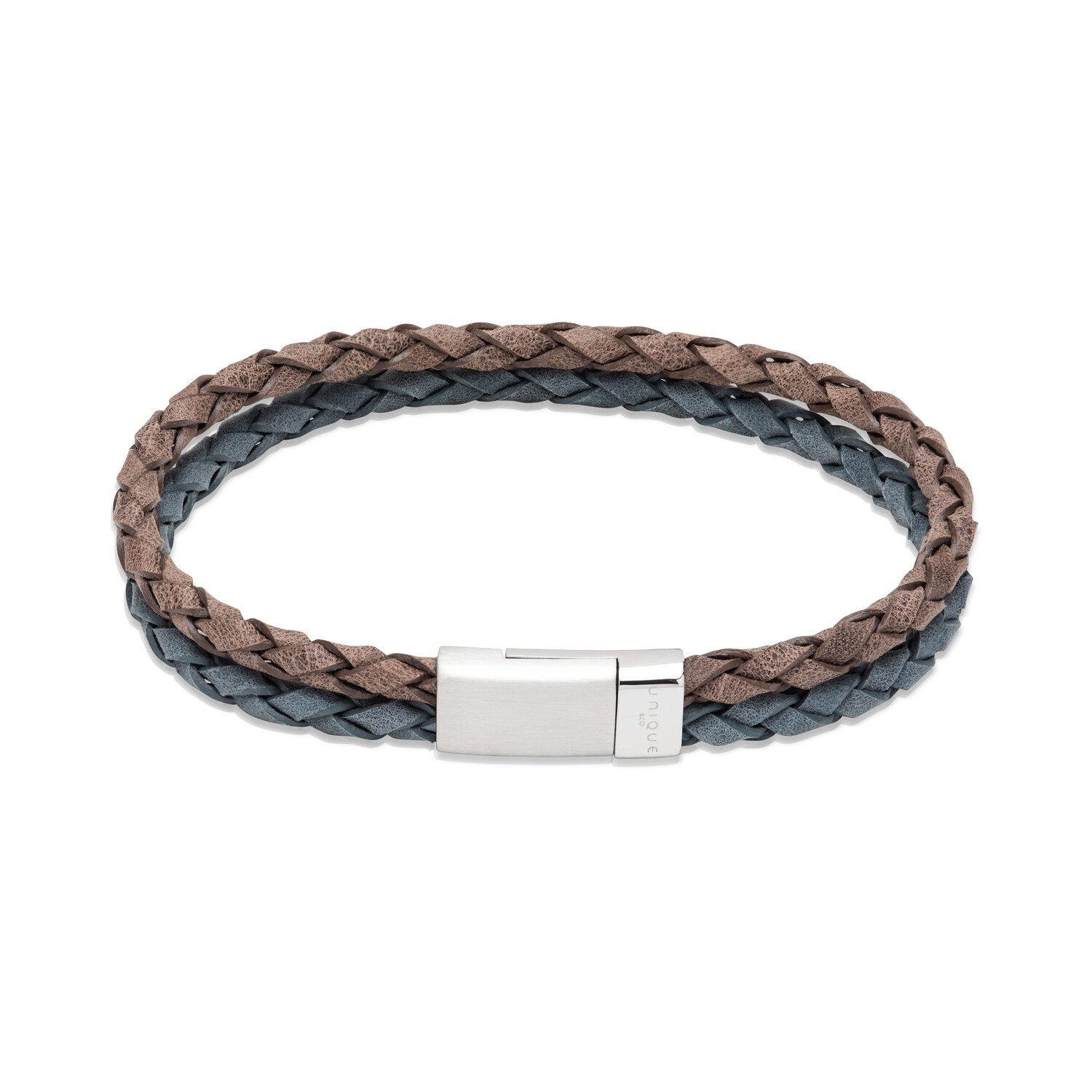 Unique & Co Mens Morro/Black Twisted Leather Double Bracelet 21cms