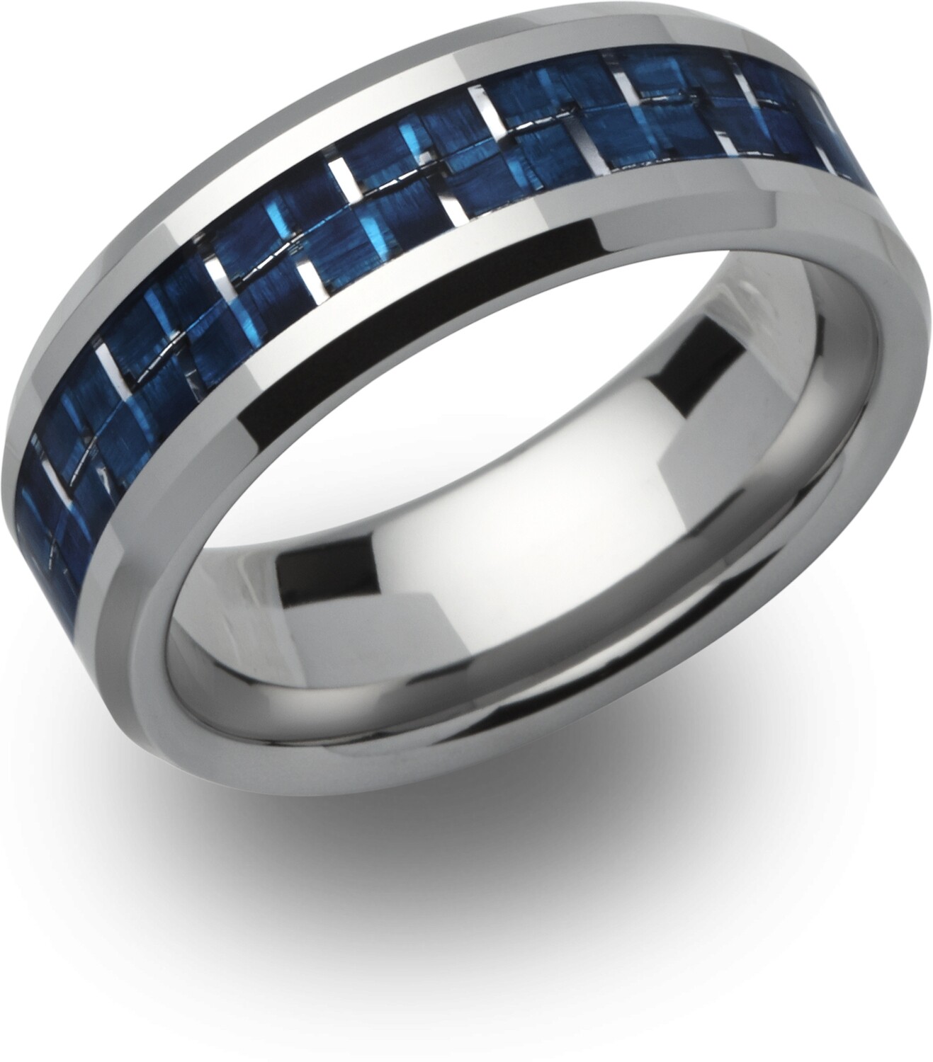 Unique & Co Mens Tungsten Carbide Ring With Blue Carbon Fibre size 56