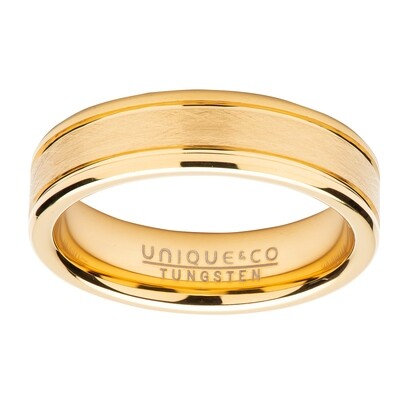 Unique & Co Mens Tungsten Carbide Ring With Yellow IP Plating Size 58